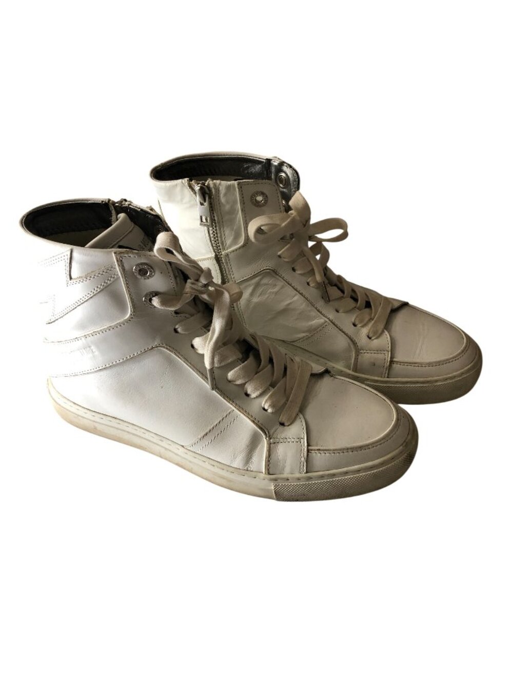 Zadig & Voltaire ZV1747 Flash High-Top Sneakers White Leather Lightning Bolt 40